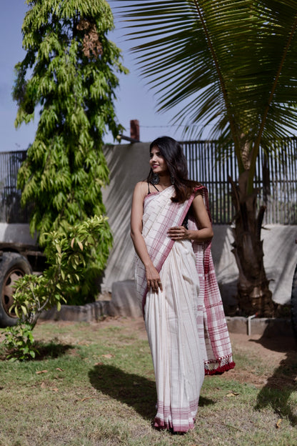Traditional frost Bhujodi Kala Cotton saree with rich handwoven textures and graceful drape