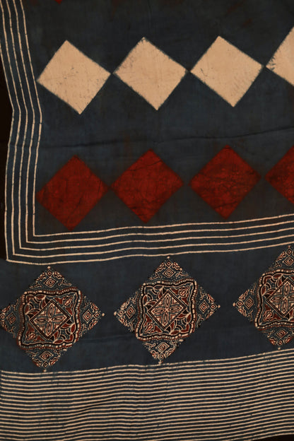 Handcrafted indigo rust Ajrakh dupatta made from premium modal silk fabric