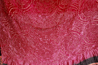 Traditional Ajrakh Bandhani silk saree in maroon hues with rich cultural and artisanal detailing