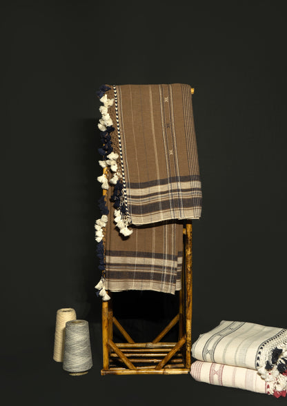 Traditional mocha Bhujodi Kala Cotton saree with rich handwoven textures and graceful drape
