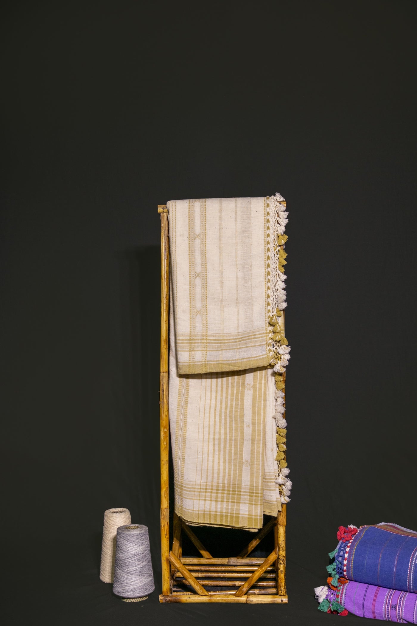 Traditional shell Bhujodi Kala Cotton saree with rich handwoven textures and graceful drape