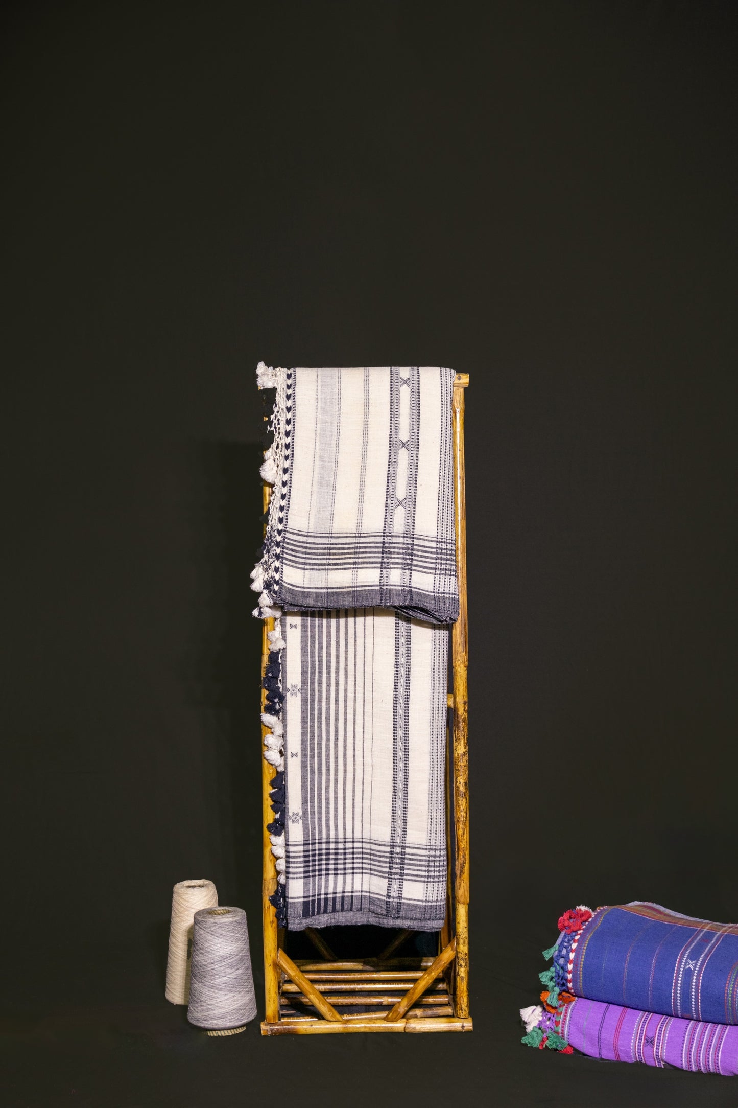 Traditional snowy Bhujodi Kala Cotton saree with rich handwoven textures and graceful drape
