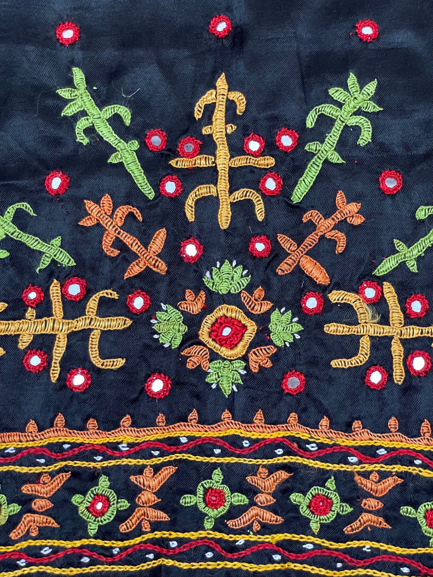 Handcrafted deep navy Pakko embroidery blouse piece inspired by Kutch textile traditions