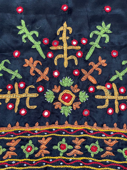 Handcrafted deep navy Pakko embroidery blouse piece inspired by Kutch textile traditions