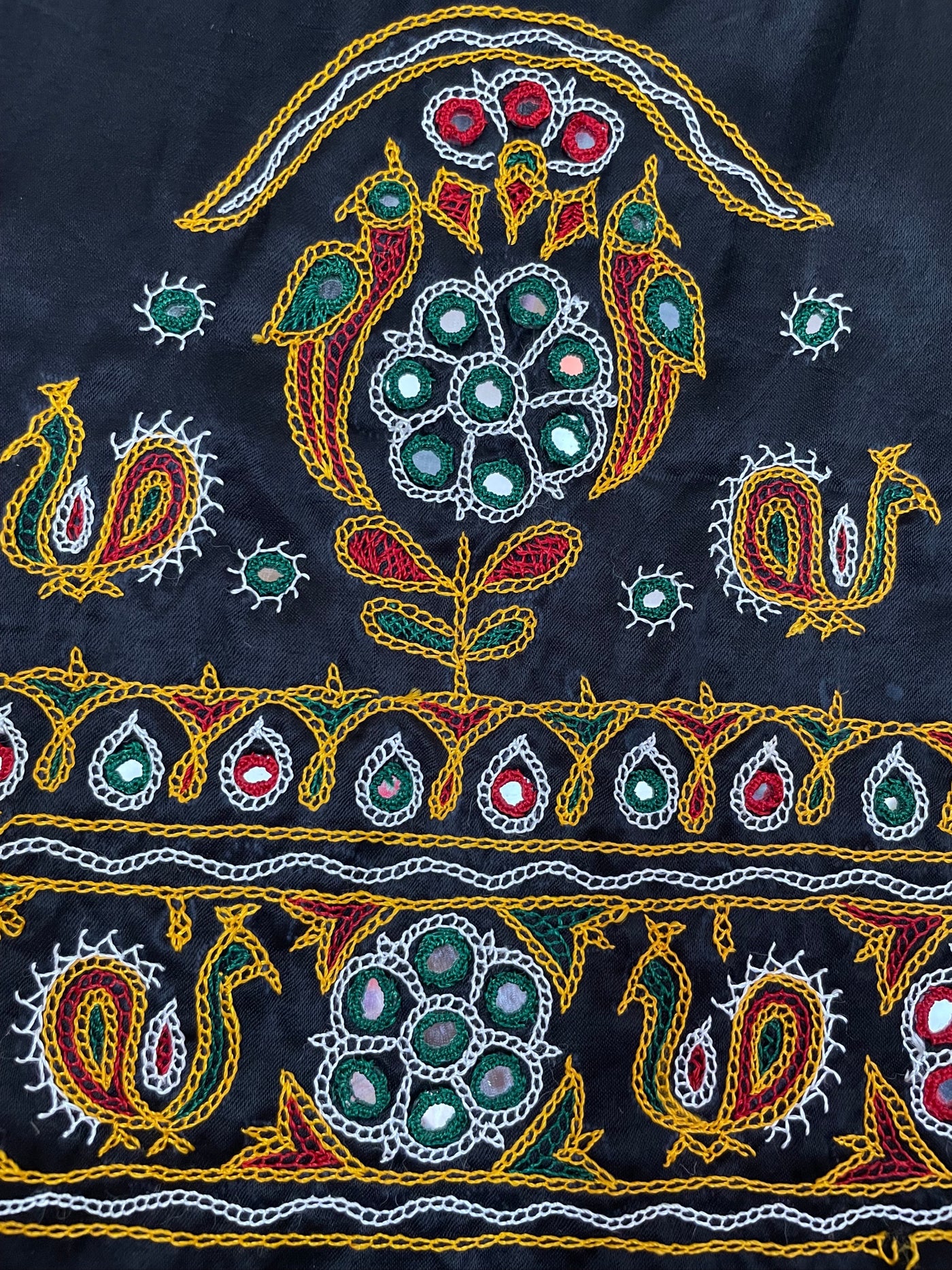 Elegant midnight navy blouse piece adorned with beautiful Ahir embroidery motifs