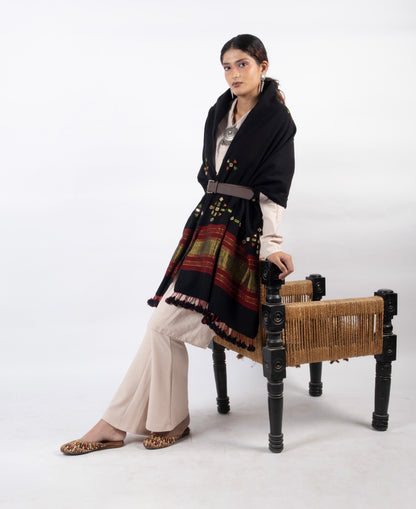 Classic handwoven woolen stole in classic black designed for warmth, comfort, and versatile styling