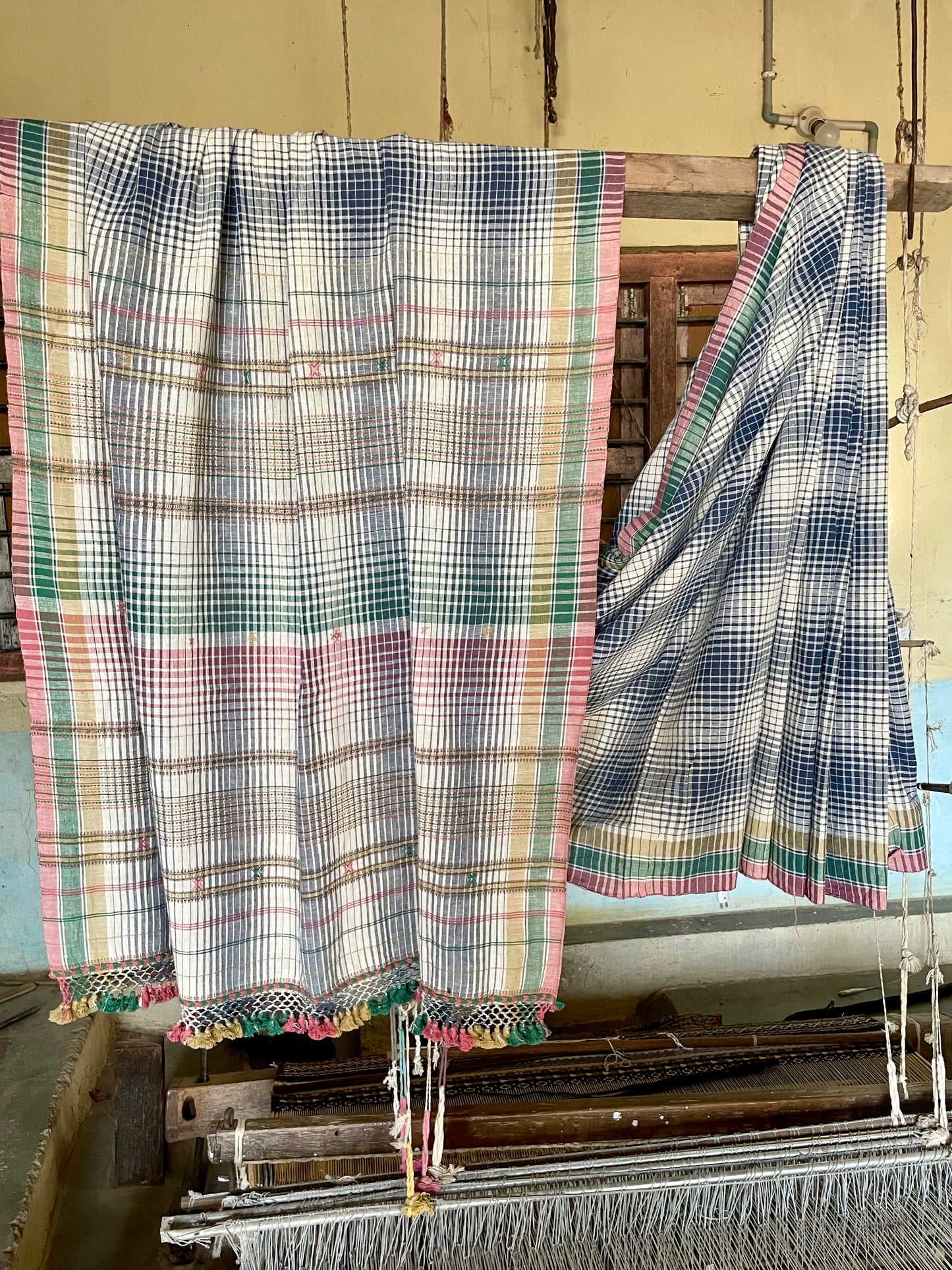 Handcrafted pebble Kala Cotton saree adorned with authentic Bhujodi weaving and heritage-inspired motifs