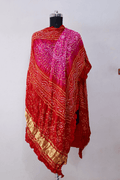 red & pink Bandhani Gajji Silk Dupatta