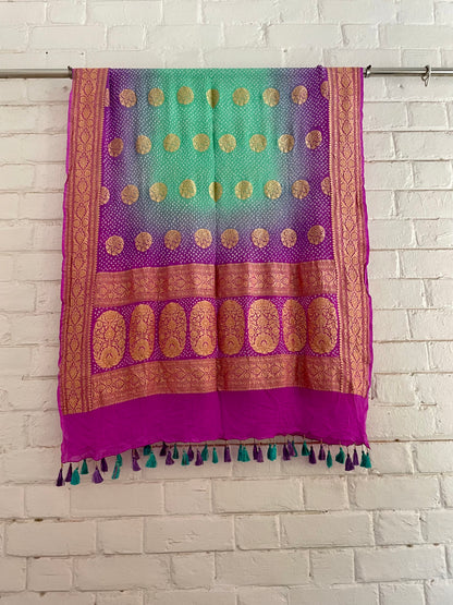 BANDHANI GEORGETTE SHADED DUPATTA WITH ZARI WORK