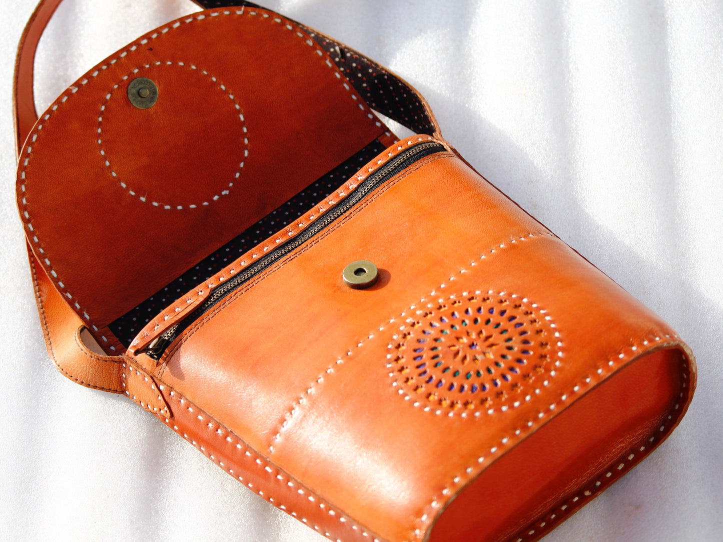 Handstitched leather bag