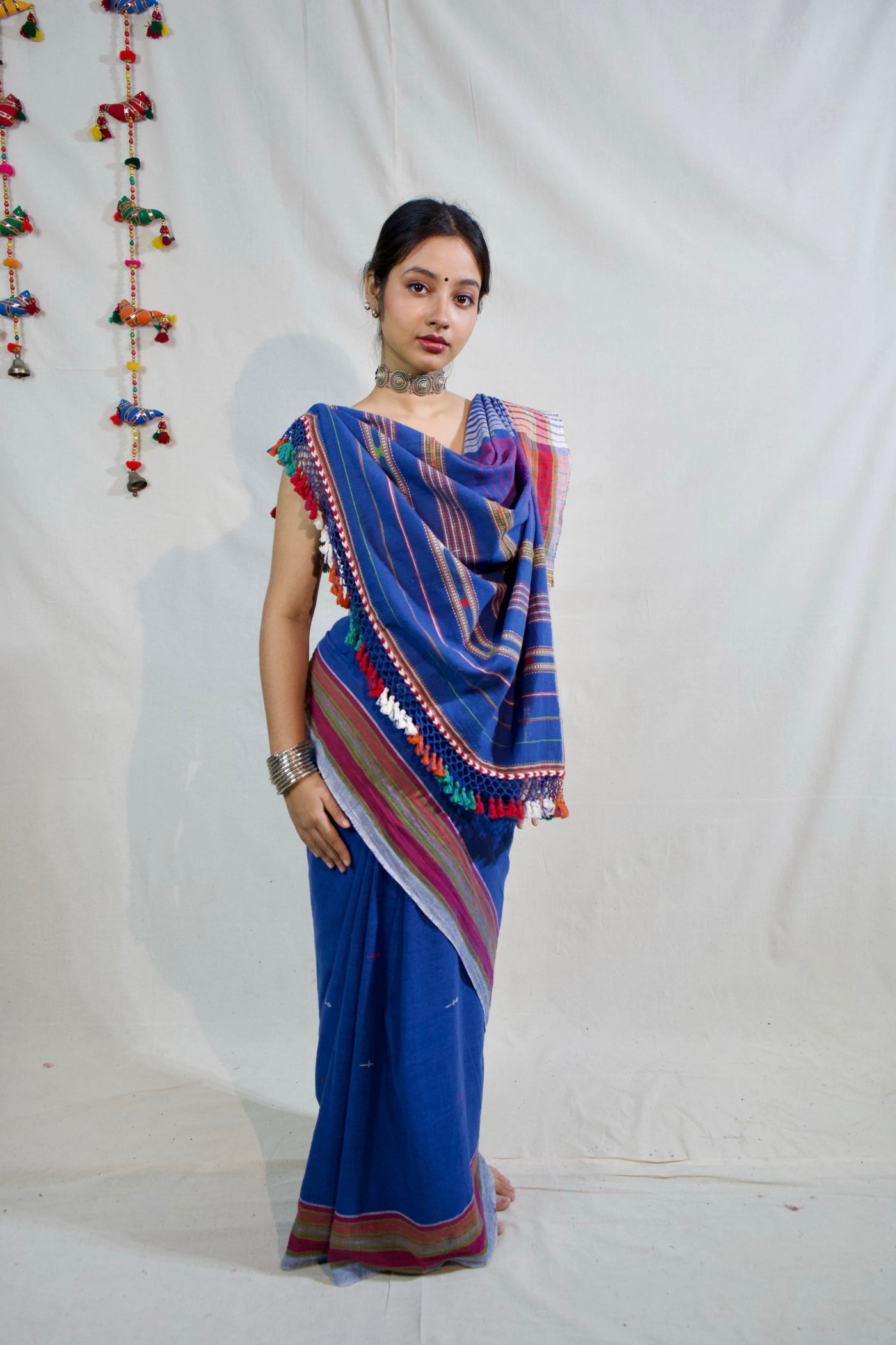 Indigo Kala Cotton Bhujodi saree featuring traditional handwoven patterns and artisanal craftsmanship
