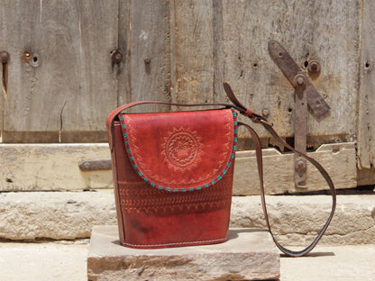 Handcrafted leather bag showcasing decorative thread work and heritage craftsmanship