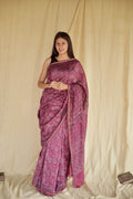 Light Magenta Ajrakh Chanderi Silk Saree