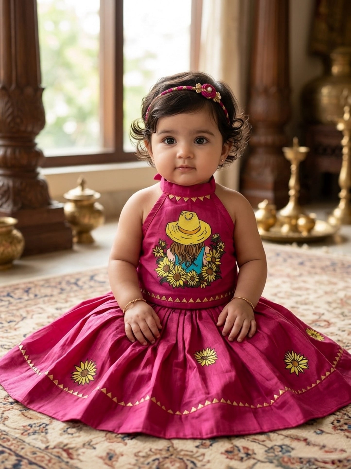 Magenta Blossom cotton ethnic wear for baby girl featuring traditional styling and comfortable cotton fabric
