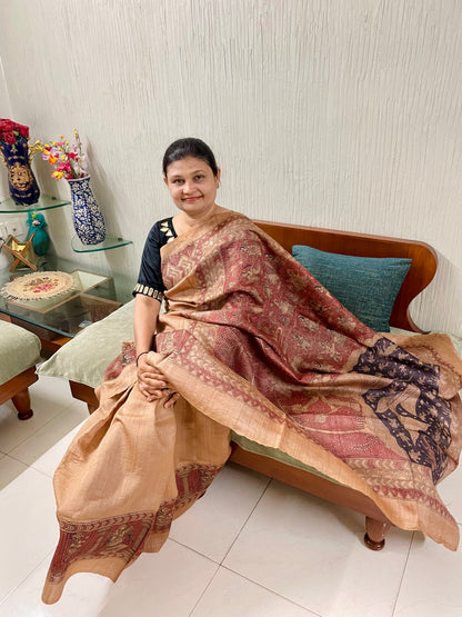 Mauve handpainted Mata Ni Pachedi saree featuring traditional sacred motifs and intricate artisan detailing