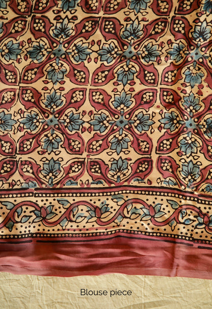Premium mauve pink modal silk saree with heritage-inspired Ajrakh designs and fluid fall. Traditional mauve pink Ajrakh printed modal silk saree crafted by skilled artisans with refined detailing