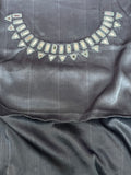 Metal Grey Mirror Work Blouse Piece