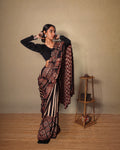 Midnight Black Ajrakh Modal Silk Saree