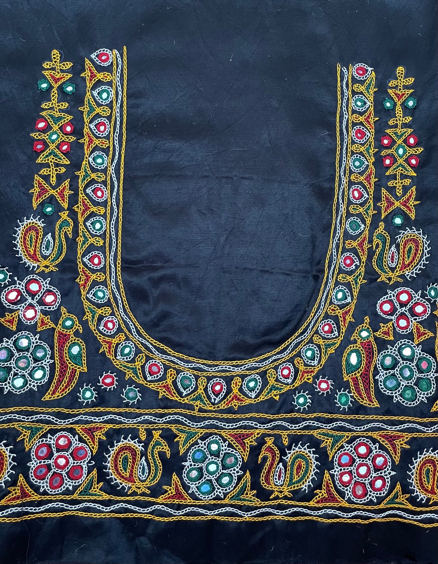 Midnight navy Ahir embroidery blouse piece showcasing intricate handcrafted embroidery details