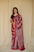 Multicolor Stripe Ajrakh Modal Silk Saree