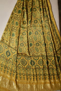 Mustard Gold Ajrakh Modal Silk Dupatta With Lagdi Patta