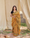 Mustard Yellow Ajrakh Chanderi Silk Saree