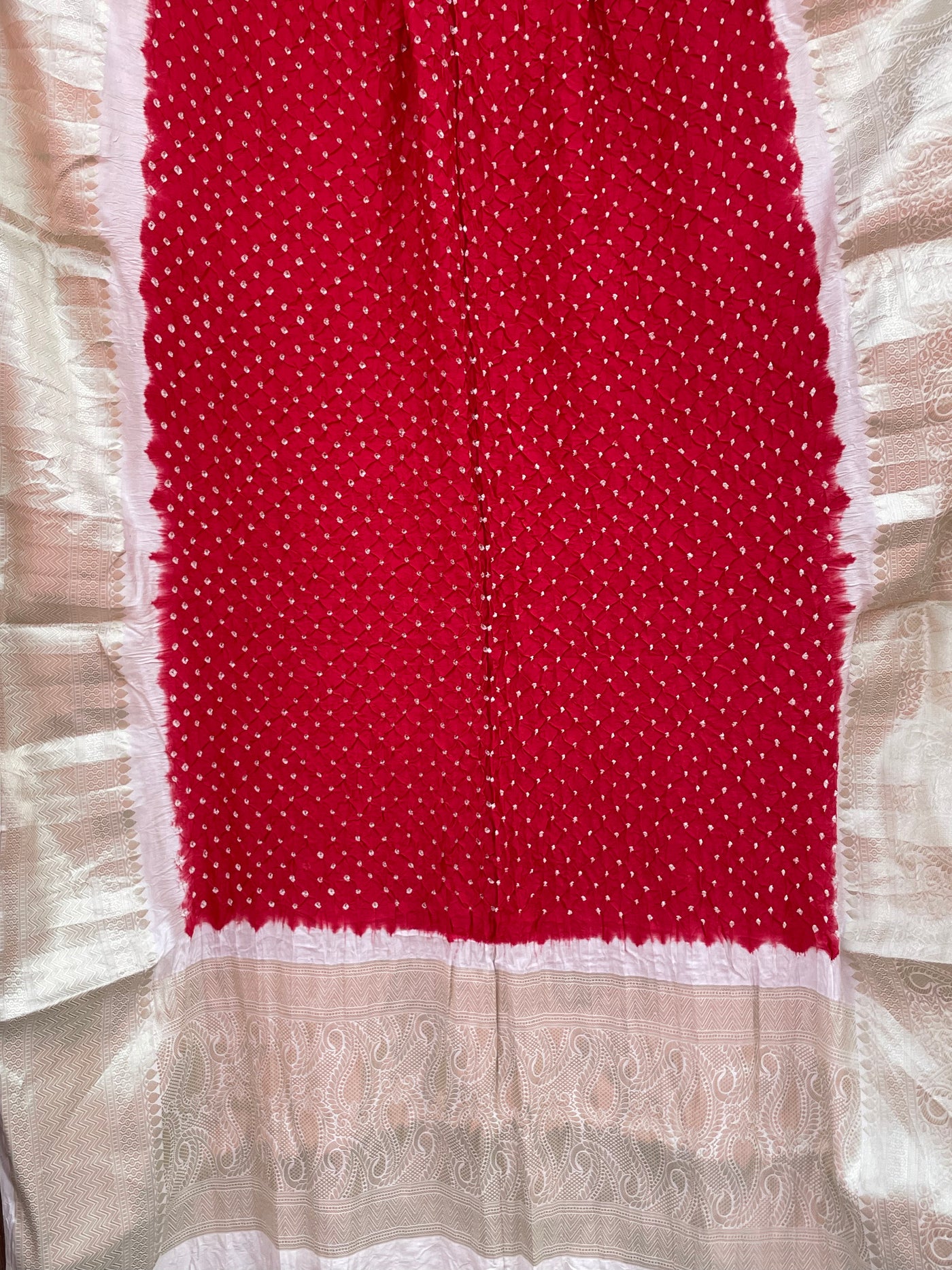 Handcrafted natural red Bandhani dupatta made from premium Kanjivaram silk