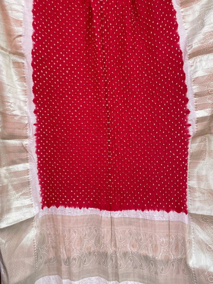Handcrafted natural red Bandhani dupatta made from premium Kanjivaram silk