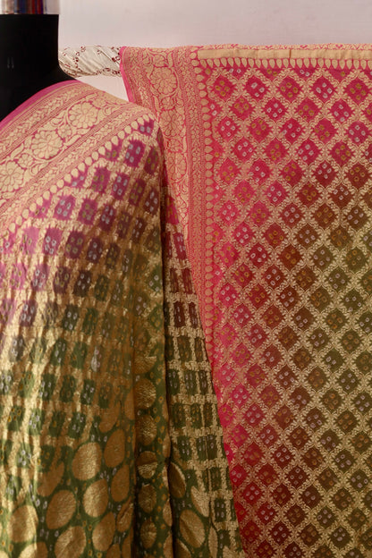 Alia Bhatt inspired Bandhani Neem Zari saree featuring traditional tie-dye patterns and elegant zari detailing