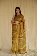 Olive Gold Ajrakh Chanderi Silk Saree