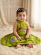 Parrot Green Handpainted Cotton Lehenga Choli Set for Kids