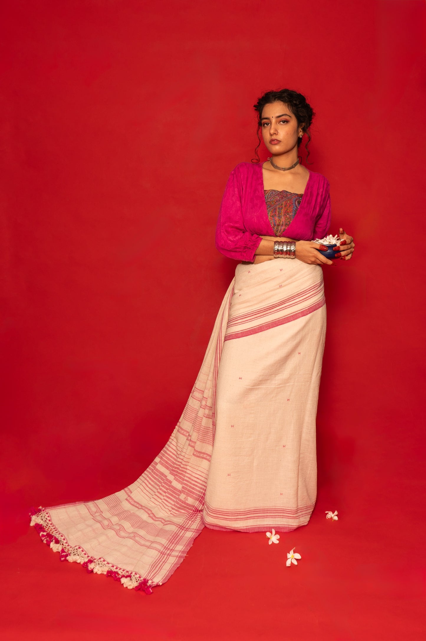 Petal Kala Cotton Bhujodi saree featuring traditional handwoven patterns and artisanal craftsmanship