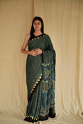 Pine Green Ajrakh Modal Silk Saree
