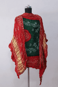 Pine Green & Red Bandhani Gajji Silk Dupatta