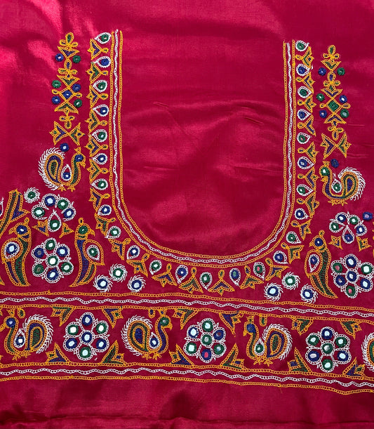 Pink Ahir embroidery blouse piece showcasing intricate handcrafted embroidery details