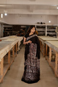 Plain Black Ajrakh Modal Silk Saree