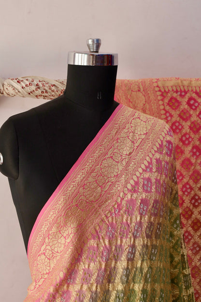 Traditional Bandhani Neem Zari saree showcasing fine handcrafted patterns and graceful drape