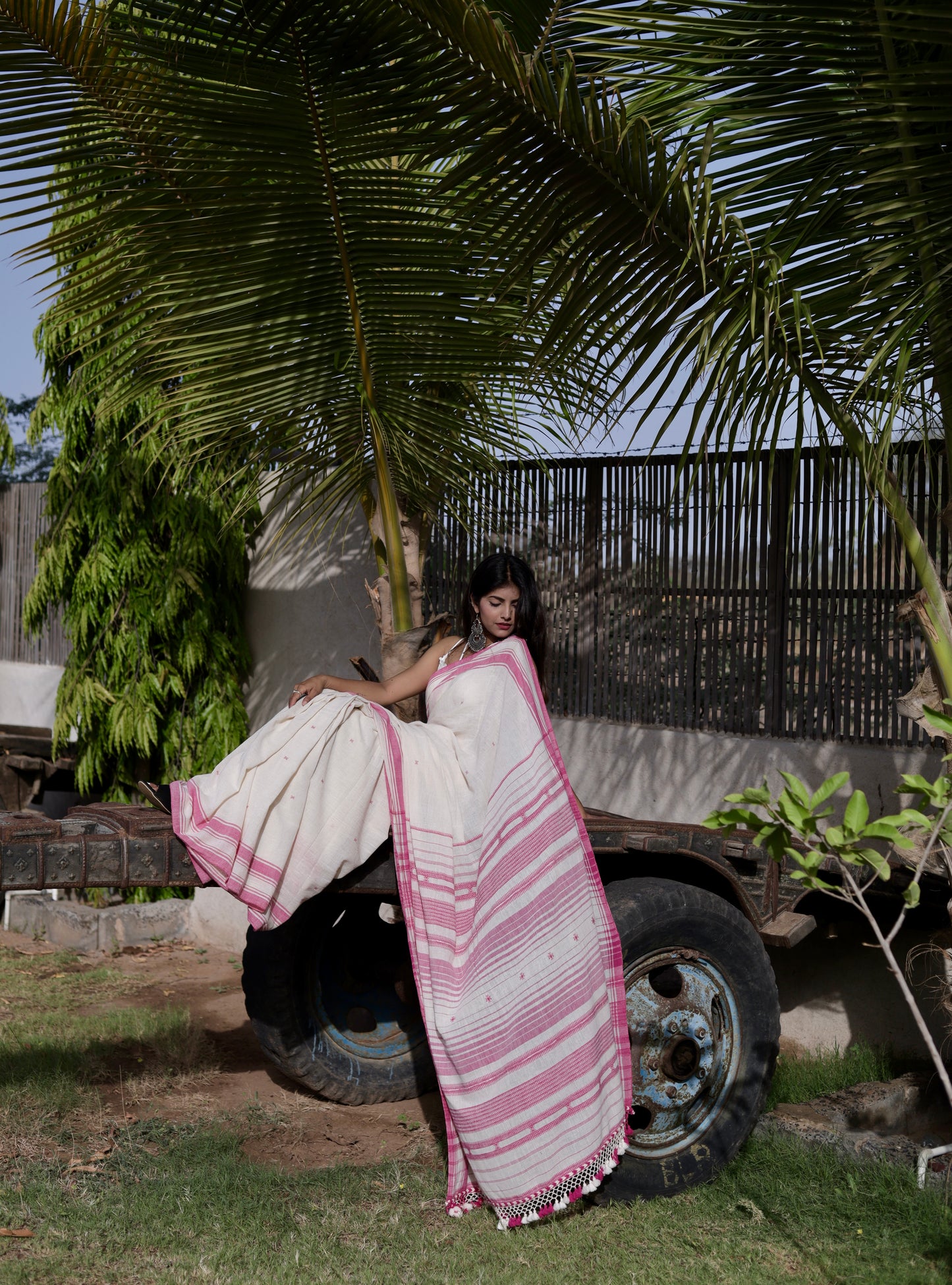 Premium blossom Kala Cotton saree showcasing traditional Bhujodi textile artistry and timeless appeal