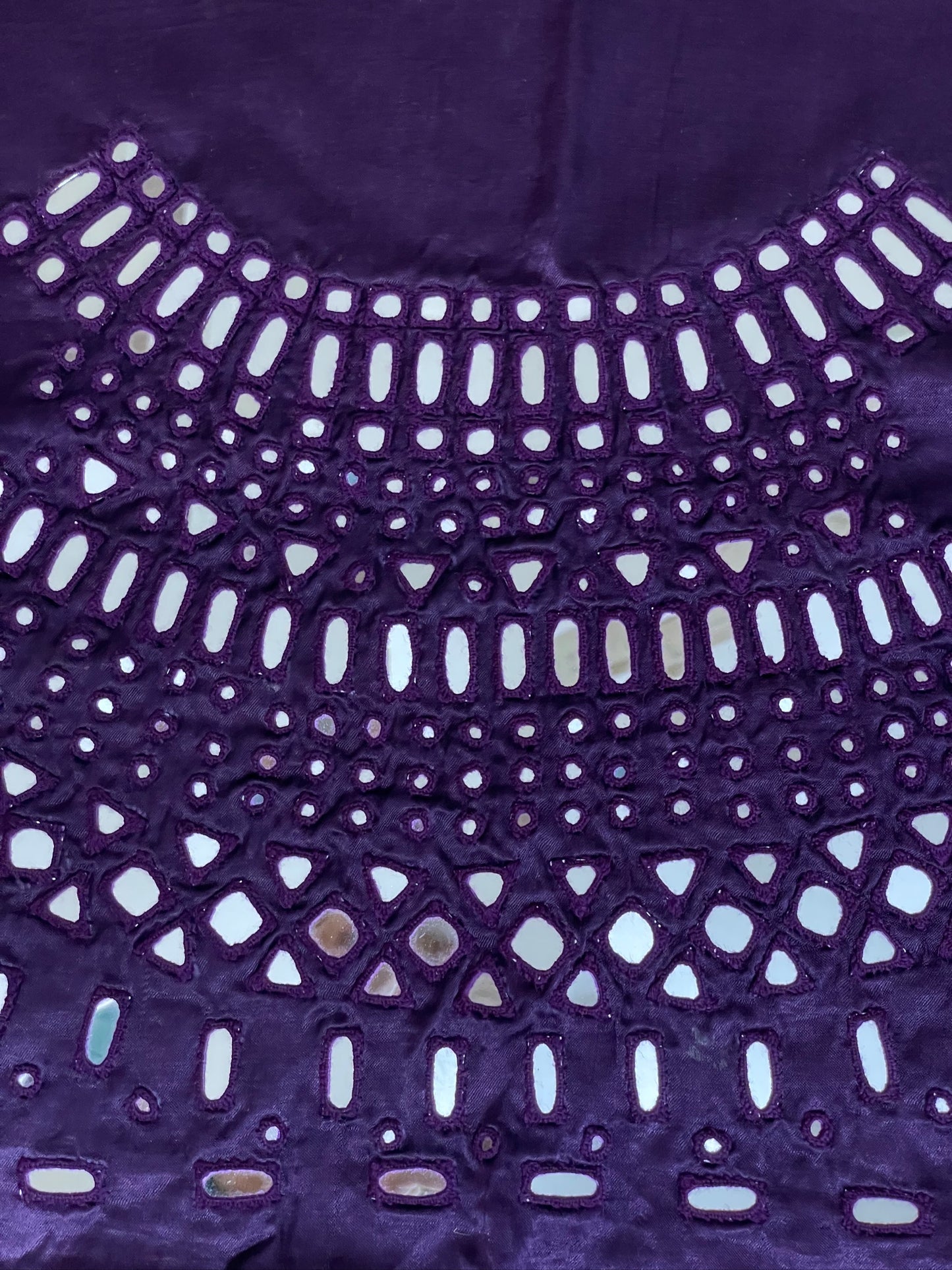 Elegant deep violet blouse piece with intricate artisan mirror work embroidery