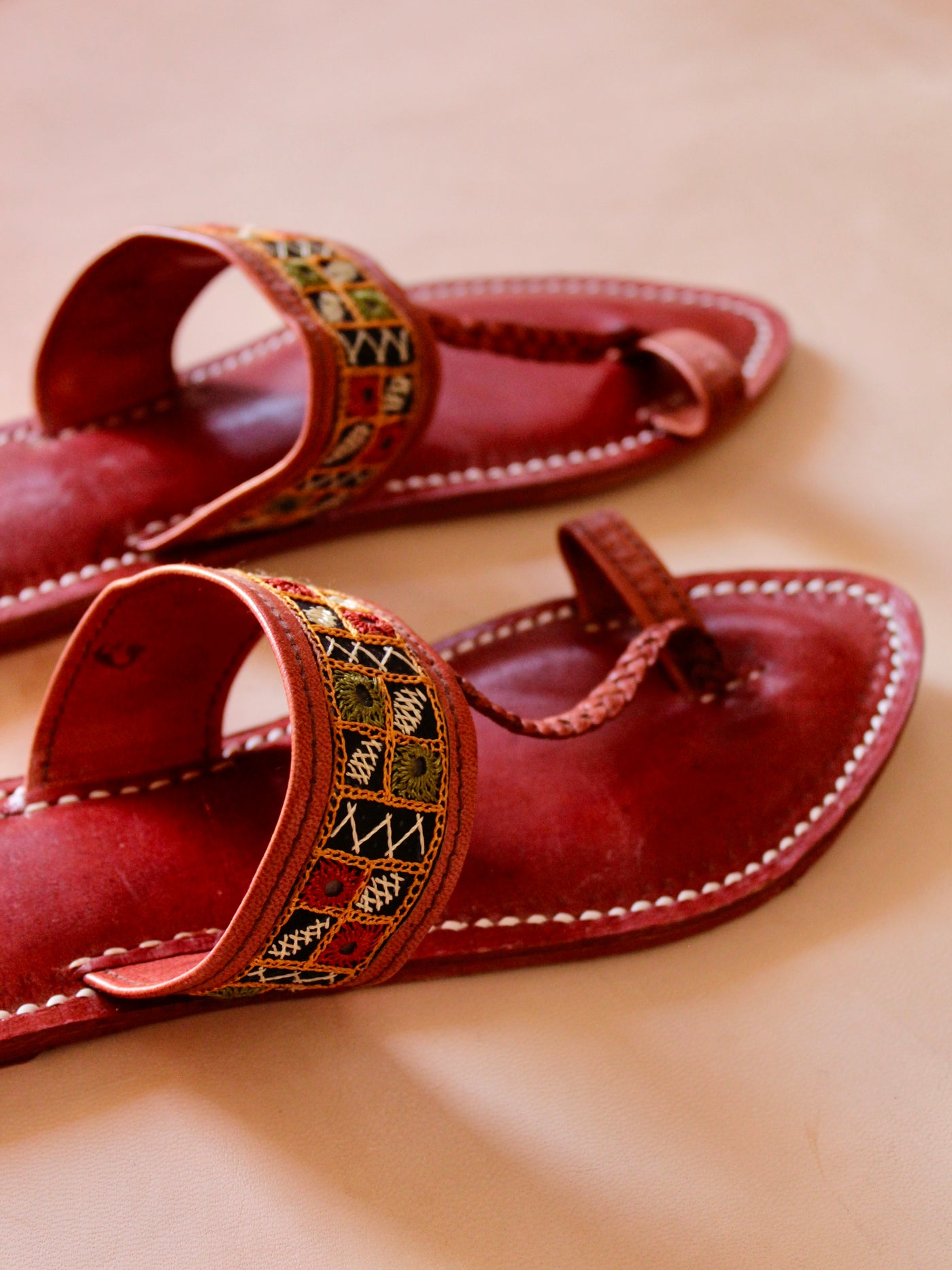 Premium embroidered leather chappal handcrafted with fine artisan stitching