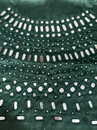 Premium forest green blouse piece adorned with decorative mirror accents