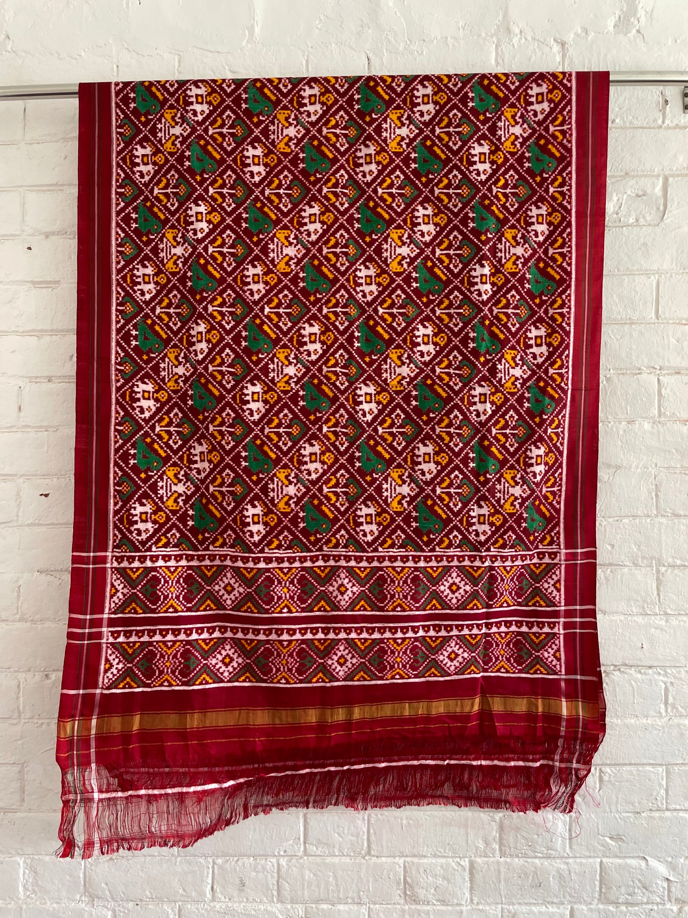 Handcrafted Patola silk dupatta showcasing authentic Double Ikat weaving artistry