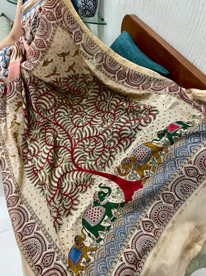 Premium heritage handpainted saree reflecting the cultural richness and storytelling tradition of Mata Ni Pachedi art