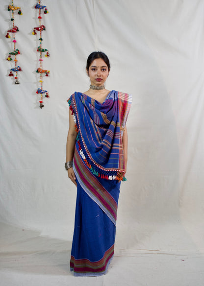 Premium indigo Kala Cotton saree showcasing traditional Bhujodi textile artistry and timeless appeal