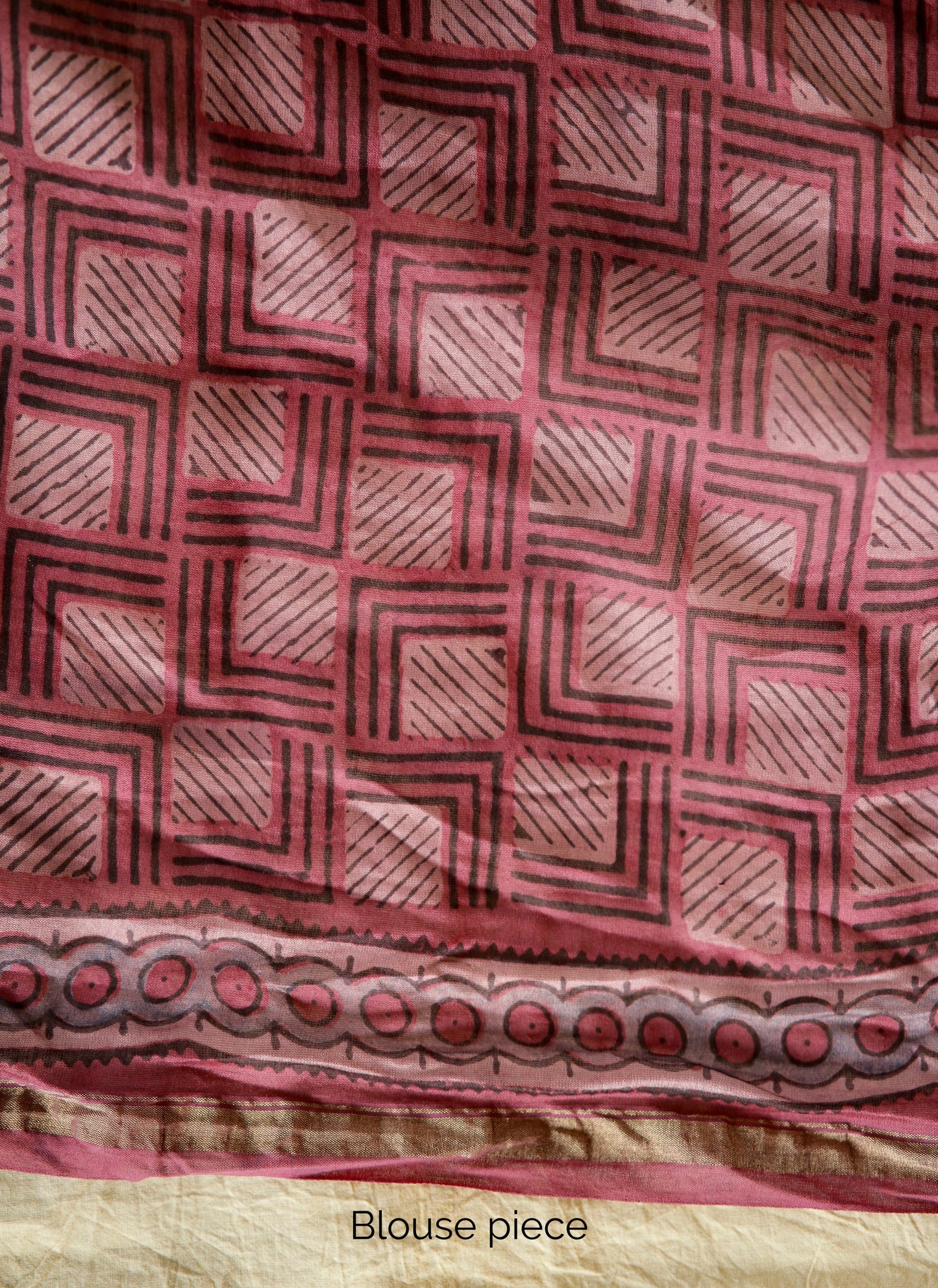 Traditional light magenta Ajrakh printed Chanderi silk saree crafted by skilled artisans with refined detailing