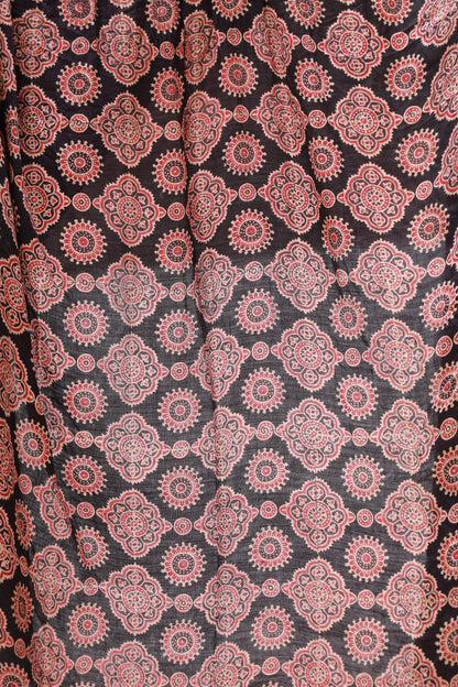 Traditional Ajrakh Bandhani silk saree in maroon hues with rich cultural and artisanal detailing