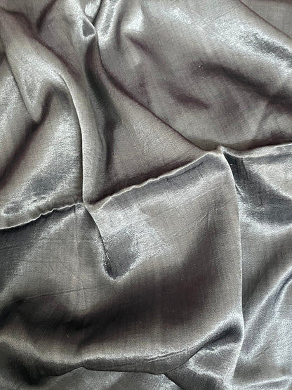 Elegant metal grey blouse piece with intricate artisan mirror work embroidery