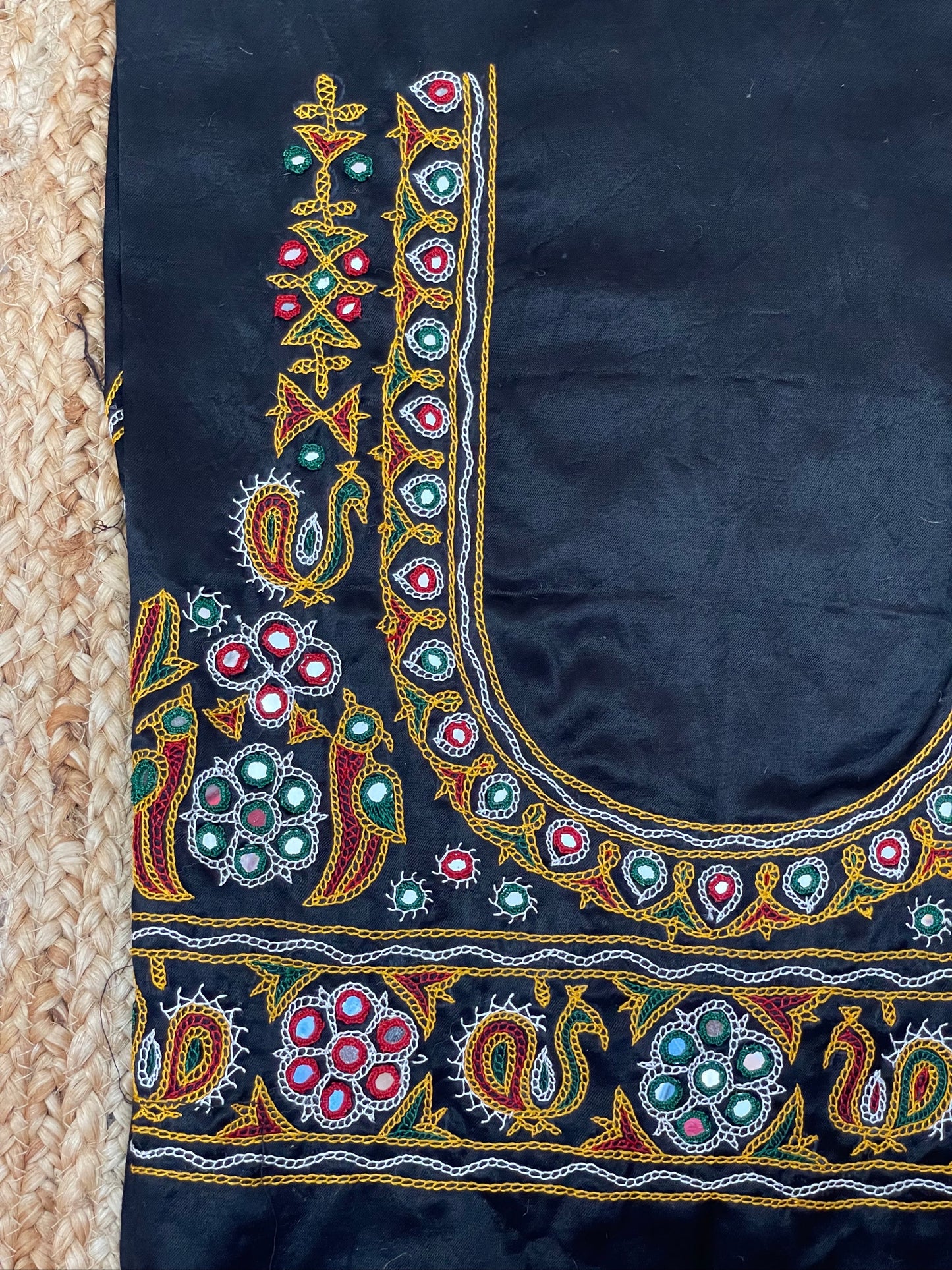 Traditional midnight navy blouse piece featuring authentic Ahir embroidery craftsmanship