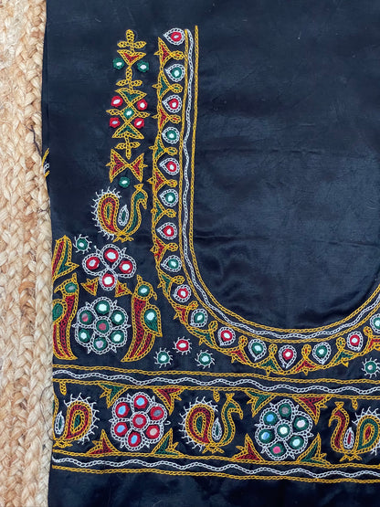 Traditional midnight navy blouse piece featuring authentic Ahir embroidery craftsmanship