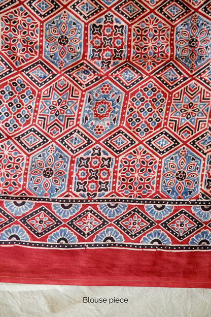Traditional multicolor stripe Ajrakh printed modal silk saree crafted by artisans with exceptional craftsmanship